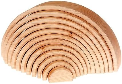 Grimm's Large 12-Piece Rainbow Stacker - Wooden Nesting Puzzle/Creative Building Blocks Tunnel. Natural